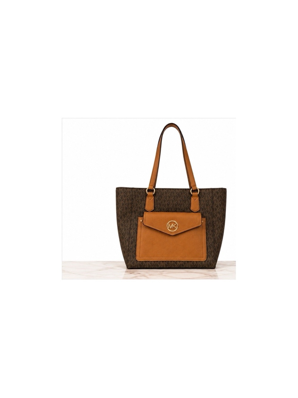 Michael Kors Joey Tote Logo Canvas Brown Monogram Tan Snap Front Pocket. New! - Picture 3 of 13